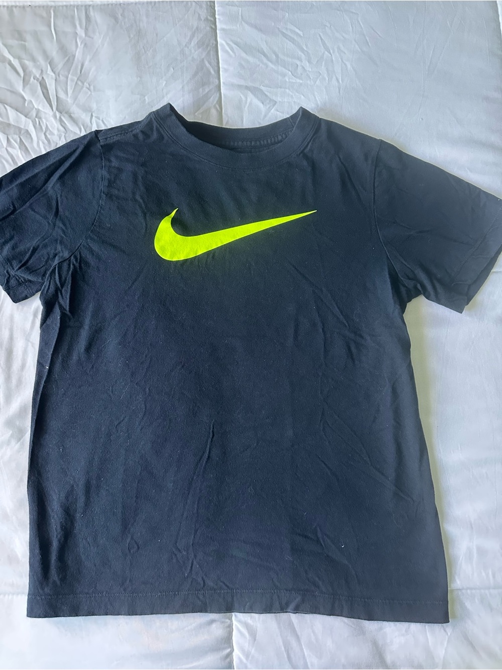Nike Boys Black T-Shirt with Neon Yellow Swoosh